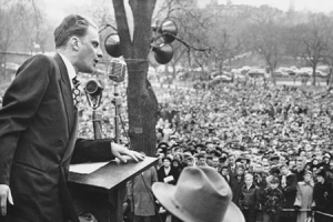 In this file photo, the Rev. Billy Graham, crusading Evangelist, climaxed his tour of New England with a mass rally on historic Boston Common on April 23, 1950. Some 50,000 persons attended the event. <br/>AP Images