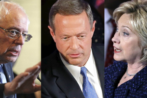 Democratic presidential candidates Bernie Sanders, Martin O'Malley and Hillary Clinton. Reuters | Reuters | AP. NBC News <br/>