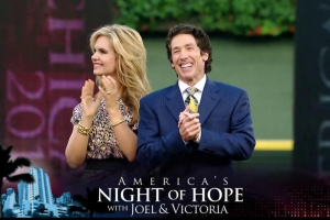 Joel Osteen and his wife, Victoria Osteen, host the ''Night of Hope''event in cities across the United States. Photo: Joel Osteen Ministries  <br/>
