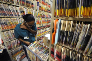 Medical records clerks work in Clinica Sierra Vista's East Bakersfield Community Health Center <br/>Reuters