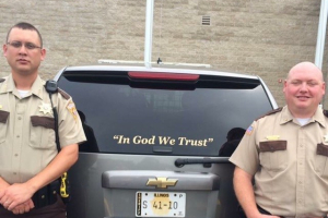 Allen and Freedom From Religion Foundation representatives previously clashed over the presence of ''In God We Trust'' on squad cars. WPSD6 <br/>
