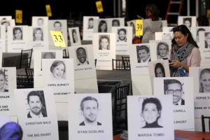 Seating placards are pictured during preparations for the 22nd annual Screen Actors Guild Awards at the Shrine Auditorium in Los Angeles, California January 29, 2016. (REUTERS/Mario Anzuoni) <br/>REUTERS/Mario Anzuoni