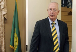 Kenneth Starr meets with reporters Monday, Feb. 15, 2010 in Waco Texas. The former independent counsel whose work led to the impeachment of President Bill Clinton, was named president of Baylor University. Starr is the dean of Pepperdine University’s School of Law in Malibu, Calif. and will become Baylor’s 14th president. <br/>AP Images / Waco Tribune Herald, Rod Aydelotte