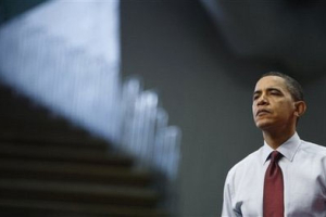 President Barack Obama takes part in a town hall meeting, Friday, Feb. 19, 2010, at Green Valley High School in Henderson, Nev. <br/>AP Images / Pablo Martinez Monsivais