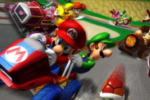 A screen shot from Mario Kart game <br/>