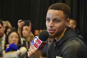 Feb 12, 2016; Toronto, Ontario, Canada; Western Conference guard Stephen Curry of the Golden State Warriors (30) speaks during media day for the 2016 NBA All Star Game at Sheraton Centre. (Bob Donnan-USA TODAY Sports) <br/>Bob Donnan-USA TODAY Sports