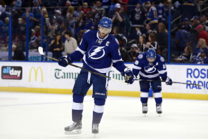 Feb 14, 2016; Tampa, FL, USA; Tampa Bay Lightning center Steven Stamkos (91) and Tampa Bay Lightning left wing Ondrej Palat (18) react after losing to the St. Louis Blues at Amalie Arena. St. Louis defeated Tampa Bay 2-1. (Image Credit: Kim Klement-USA TODAY Sports) <br/>Image Credit: Kim Klement-USA TODAY Sports