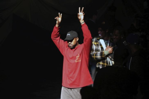 Kanye West acknowledges attendees before his Yeezy Season 3 Collection presentation and listening party for the ''The Life of Pablo'' album during New York Fashion Week February 11, 2016. REUTERS/Andrew Kelly <br/>