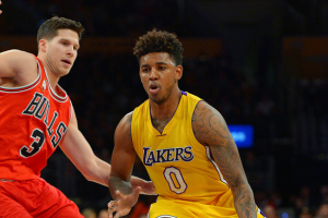 Jan 28, 2016; Los Angeles, CA, USA; Chicago Bulls forward Doug McDermott (3) defends Los Angeles Lakers forward Nick Young (0) in the first half of the game at Staples Center.  <br/>Jayne Kamin-Oncea-USA TODAY Sports