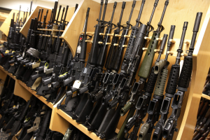 AR-15 rifles line a shelf in the gun library at the U.S. Bureau of Alcohol, Tobacco and Firearms National Tracing Center in Martinsburg, West Virginia December 15, 2015.  <br/>REUTERS/Jonathan Ernst