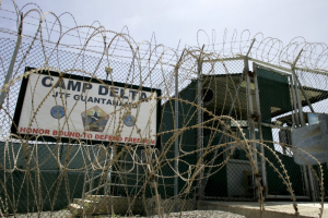 The front gate of Camp Delta is shown at the Guantanamo Bay Naval Station in Guantanamo Bay, Cuba in this September 4, 2007 file photo.  <br/>REUTERS/Joe Skipper