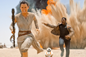 A scene in 'Star Wars: The Force Awakens' featuring Daisy Ridley as Rey, John Boyega as Finn and droid BB8 <br/>Disney / Star Wars: The Force Awakens