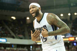 Mar 9, 2016; Sacramento, CA, USA; Sacramento Kings center DeMarcus Cousins (15) reacts to a call with the referee during the second quarter of the game against the Cleveland Cavaliers at Sleep Train Arena. The Cleveland Cavaliers defeated the Sacramento Kings 120-111.  <br/>Ed Szczepanski-USA TODAY Sports