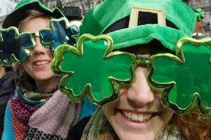 March 2010: People wearing shamrock glasses at the St Patrick's Day parade in Dublin, Ireland. (AP) <br/>
