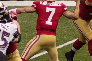 San Francisco 49ers quarterback Colin Kaepernick attempts a pass in Super Bowl XLVII <br/>Wikimedia Commons/Au Kirk