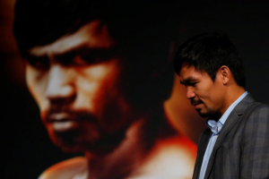 Jan 21, 2016; New York, NY, USA; Manny Pacquiao during a press conference at Madison Square Garden to announce the upcoming boxing fight against Timothy Bradley, Jr. to be held on April 9 in Las Vegas.  <br/>Reuters/Noah K. Murray-USA TODAY Sports