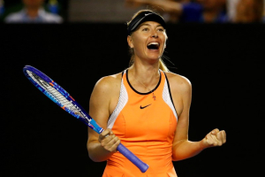 Russia's Maria Sharapova celebrates after winning her fourth round match against Switzerland's Belinda Bencic at the Australian Open tennis tournament at Melbourne Park, Australia, January 24, 2016. REUTERS/Thomas Peter <br/>