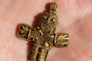 The cleaned up crucifix, found by an amateur metal detector. Photo Credit: The Viking Museum Ladby <br/>