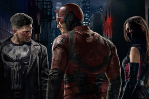 The Punisher, Daredevil, and Elektra from Season 2 of Daredevil <br/>Marvel/Netflix