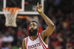 Mar 18, 2016; Houston, TX, USA; Houston Rockets guard James Harden (13) reacts after scoring a basket during the third quarter against the Minnesota Timberwolves at Toyota Center. Mandatory Credit: Troy Taormina-USA TODAY Sports <br/>