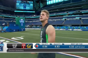 Jared Goff at the 2016 NFL Scouting Combine. <br/>YouTube/NFL