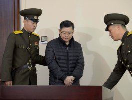 South Korea-born Canadian pastor Hyeon Soo Lim stands during his trial at a North Korean court in this undated photo released by North Korea's Korean Central News Agency (KCNA) in Pyongyang December 16, 2015. <br/>