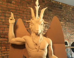The Baphomet monument was constructed to sit alongside the Ten Commandments monument at the Oklahoma state capitol’s grounds. Doug Mesner/The Satanic Temple  <br/>