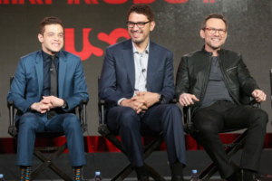 Rami Malek, Sam Esmail, and Christian Slater <br/>IGN