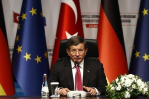 Turkish Prime Minister Ahmet Davutoglu at a news conference after visiting the refugee camp in Nizip. <br/>Reuters Photo