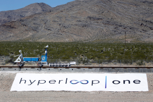 A sled recovery vehicle moves a test sled back to the starting position following a propulsion open-air test at Hyperloop One in North Las Vegas, Nevada, U.S. May 11, 2016. REUTERS/Steve Marcus <br/>REUTERS