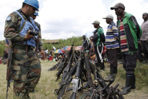 UN peacekeepers watched over weapons recovered from Congo Islamist after intense fighting. Photo: Reuters <br/>