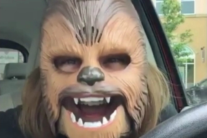 Candace Payne becomes a viral sensation with her Chewbacca Mask Lady Facebook video, May 2016. Photo Credit: Facebook/Candace Payne  <br/>