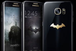 The Samsung Galaxy S7 Edge Batman-themed smartphone. <br/>Samsung/Warner Brothers