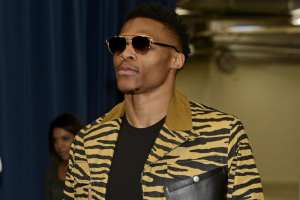 May 28, 2016; Oklahoma City, OK, USA; Oklahoma City Thunder guard Russell Westbrook (0) enters the arena before the game against the Golden State Warriors in game six of the Western conference finals of the NBA Playoffs at Chesapeake Energy Arena.  <br/>Mark D. Smith-USA TODAY Sports