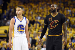Jun 13, 2016; Oakland, CA, USA; Cleveland Cavaliers forward LeBron James (23) and Golden State Warriors guard Stephen Curry (30) during the third quarter in game five of the NBA Finals at Oracle Arena. Mandatory Credit: Bob Donnan-USA TODAY Sports <br/>Reuters