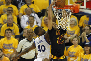 Jun 13, 2016; Oakland, CA, USA; Cleveland Cavaliers forward Richard Jefferson (24) dunks the gal against Golden State Warriors forward Harrison Barnes (40) during the second quarter in game five of the NBA Finals at Oracle Arena.  <br/>Cary Edmondson-USA TODAY Sports
