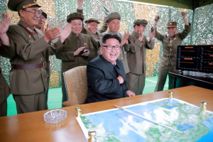 North Korean leader Kim Jong Un reacts during a test launch of ground-to-ground medium long-range ballistic rocket Hwasong-10 in this undated photo released by North Korea's Korean Central News Agency (KCNA) on June 23, 2016.  <br/>REUTERS/KCNA