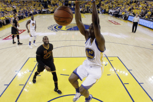 Oakland, CA, USA; Golden State Warriors forward Harrison Barnes (40) dunks the ball against Cleveland Cavaliers forward LeBron James (23) in game seven of the NBA Finals at Oracle Arena.  <br/>Marcio Jose Sanchez-Pool Photo via USA TODAY Sports