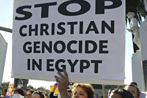 Coptic Christians in Los Angeles, California, protest against deadly clashes in Cairo, Egypt. <br/>AP Photo