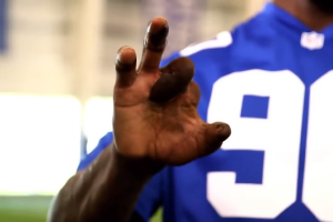 Screenshot from Jason Pierre-Paul's fireworks PSA.  <br/>Youtube / U.S. Consumer Product Safety Commission