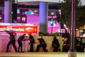 Dallas Police respond after shots were fired at a Black Lives Matter rally in downtown Dallas.  <br/>Smiley N. Pool/The Dallas Morning News/Handout via REUTERS