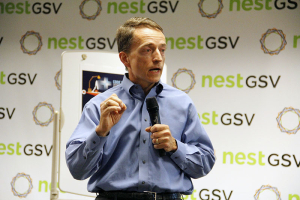 VMWare CEO Pat Gelsiniger gives a talk to technologists in the San Francisco Bay Area during the 2014 Hackathon event titled 
