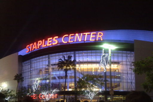 Photo of the Staples Center in Los Angeles.  <br/>Wikimedia Commons/Al Pavangkanan