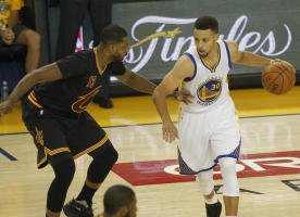 Oakland, CA, USA; Golden State Warriors guard Stephen Curry (30) moves the ball against Cleveland Cavaliers center Tristan Thompson (13) in the first half in game seven of the NBA Finals at Oracle Arena.  <br/>Cary Edmondson-USA TODAY Sports
