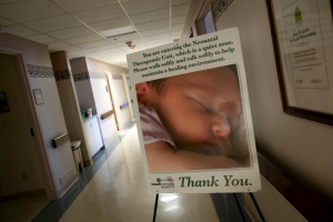 A sign marks the entrance to the Neonatal Therapeutic Unit at Cabell Huntington Hospital, where staff members have acted to treat an alarming number of drug-dependent newborns, in Huntington, West Virginia, October 19, 2015.  <br/>REUTERS/Jonathan Ernst