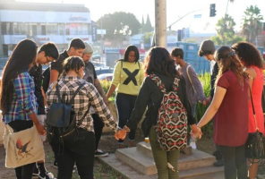 Students at Hollywood High School in California gather at their school flagpole for the annual 'See You at the Pole' prayer movement. <br/> Instagram/Michael Bowles