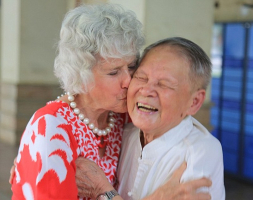 A kiss 71 years in the making:  Mary Previte, 83, of Haddonfield, N.J., met Wang Chenghan, 91, in his home in Guiyang city Guizhou province, China, last week. He had rescued her from a Japanese prisoner of war camp decades ago, and she took the last 18 years finding him to thank him. <br />
 <br/>Yang Jun / China Daily