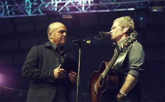 Evangelist Greg Laurie and singer/songwriter Steven Curtis Chapman spoke candidly about their ongoing struggle and pain from the deaths of their children – 33-year-old, Christopher Laurie, and 5-year-old, Maria Sue Chapman – who both died in separate car accidents two years ago, at the Chicago Harvest event on Sunday, September 26, 2010, in Chicago, Ill. <br/>Harvest Ministries