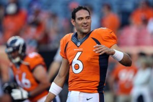 Aug 20, 2016; Denver, CO, USA; Denver Broncos quarterback Mark Sanchez (6) warms up before game against the San Francisco 49ers at Sports Authority Field at Mile High.  <br/>Troy Babbitt-USA TODAY Sports