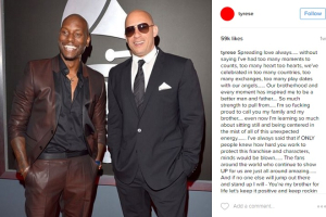 'Fast 8' actor Tyrese Gibson shows support for co-star Vin Diesel amid the latter's alleged feud with Dwayne Johnson aka The Rock.  <br/>Photo: Tyrese / Instagram